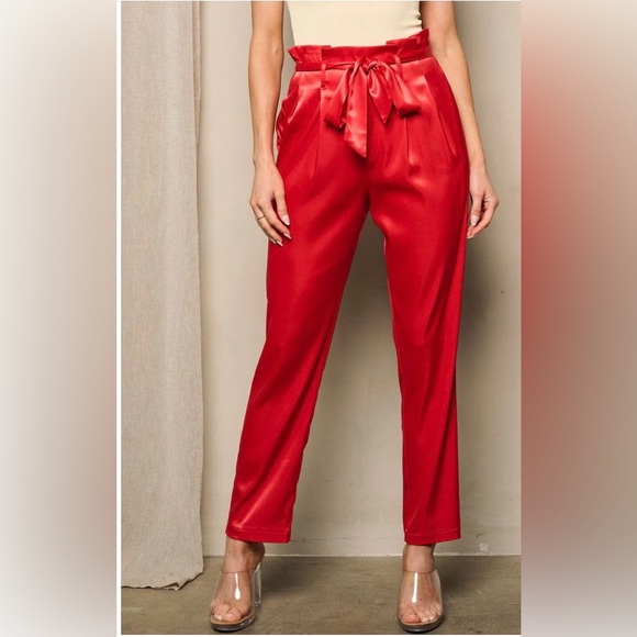 🥳HP🥳 Red Satin High Waist Pants NWT Size Small - Picture 2 of 3